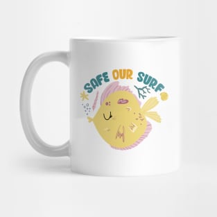 Safe our Surf quote with cute sea animal fish, starfish, coral and shell Mug